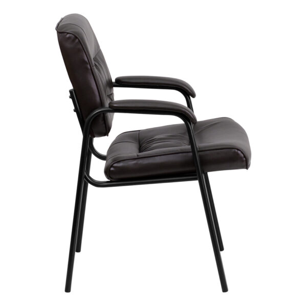Lowest Price Brown Leather Executive Side Reception Chair with Black Metal Frame