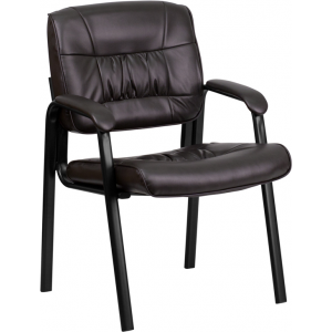 Wholesale Brown Leather Executive Side Reception Chair with Black Metal Frame