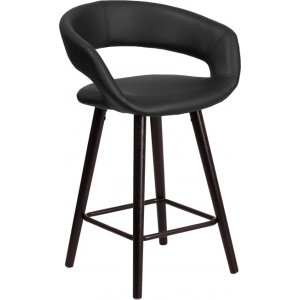 Wholesale Brynn Series 23.75'' High Contemporary Cappuccino Wood Counter Height Stool in Black Vinyl