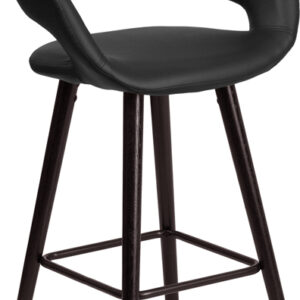 Wholesale Brynn Series 23.75'' High Contemporary Cappuccino Wood Counter Height Stool in Black Vinyl