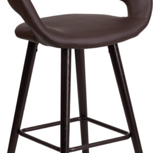 Wholesale Brynn Series 23.75'' High Contemporary Cappuccino Wood Counter Height Stool in Brown Vinyl