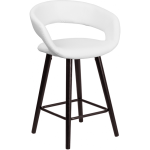 Wholesale Brynn Series 23.75'' High Contemporary Cappuccino Wood Counter Height Stool in White Vinyl