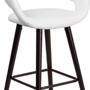 Wholesale Brynn Series 23.75'' High Contemporary Cappuccino Wood Counter Height Stool in White Vinyl