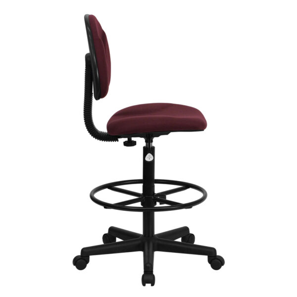 Lowest Price Burgundy Fabric Drafting Chair (Cylinders: 22.5''-27''H or 26''-30.5''H)