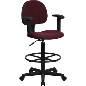Wholesale Burgundy Fabric Drafting Chair with Adjustable Arms (Cylinders: 22.5''-27''H or 26''-30.5''H)