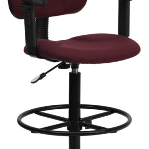 Wholesale Burgundy Fabric Drafting Chair with Adjustable Arms (Cylinders: 22.5''-27''H or 26''-30.5''H)