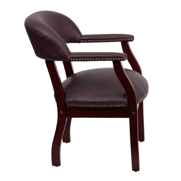 Lowest Price Burgundy Leather Conference Chair with Accent Nail Trim