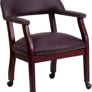 Wholesale Burgundy Leather Conference Chair with Accent Nail Trim and Casters