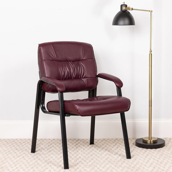 Lowest Price Burgundy Leather Executive Side Reception Chair with Black Metal Frame