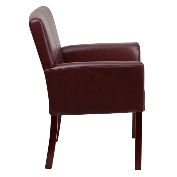 Lowest Price Burgundy Leather Executive Side Reception Chair with Mahogany Legs