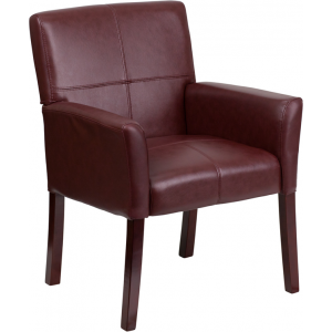 Wholesale Burgundy Leather Executive Side Reception Chair with Mahogany Legs