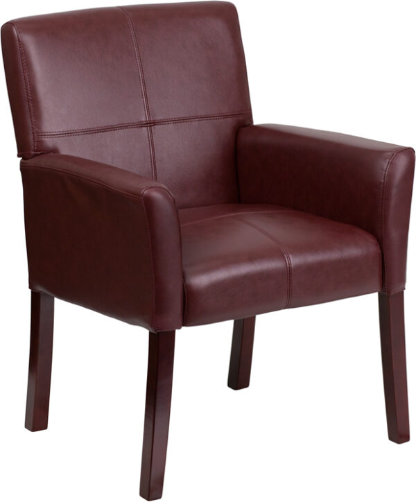 Wholesale Burgundy Leather Executive Side Reception Chair with Mahogany Legs