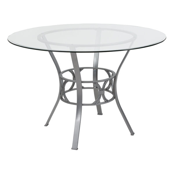 Wholesale Carlisle 45'' Round Glass Dining Table with Silver Metal Frame