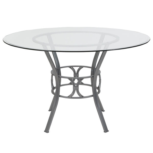 Lowest Price Carlisle 48'' Round Glass Dining Table with Silver Metal Frame
