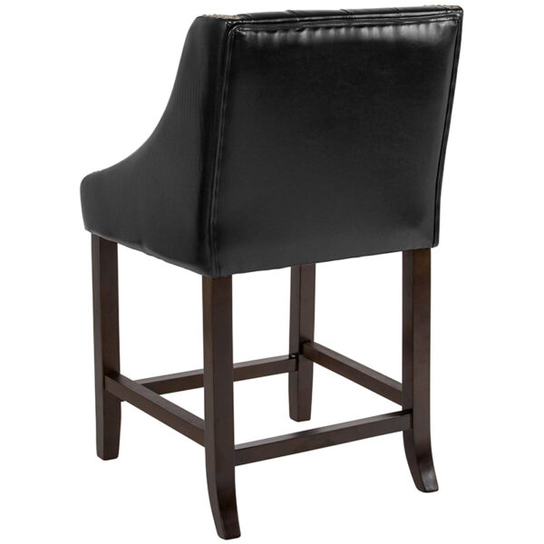 Transitional Style Counter Stool 24" Black Leather/Wood Stool