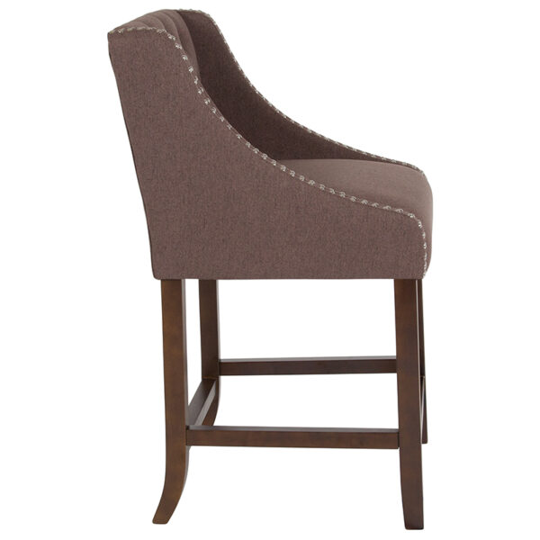 Lowest Price Carmel Series 24" High Transitional Tufted Walnut Counter Height Stool with Accent Nail Trim in Brown Fabric