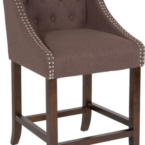 Wholesale Carmel Series 24" High Transitional Tufted Walnut Counter Height Stool with Accent Nail Trim in Brown Fabric