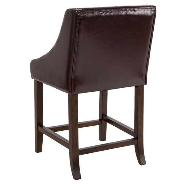 Transitional Style Counter Stool 24" Brown Leather/Wood Stool