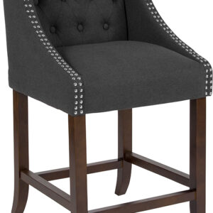 Wholesale Carmel Series 24" High Transitional Tufted Walnut Counter Height Stool with Accent Nail Trim in Charcoal Fabric