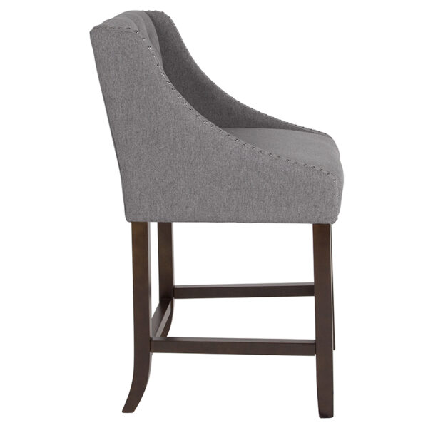 Lowest Price Carmel Series 24" High Transitional Tufted Walnut Counter Height Stool with Accent Nail Trim in Dark Gray Fabric