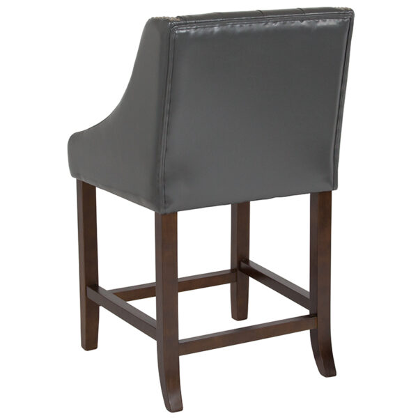 Transitional Style Counter Stool 24" DK Gray Leather/Wood Stool