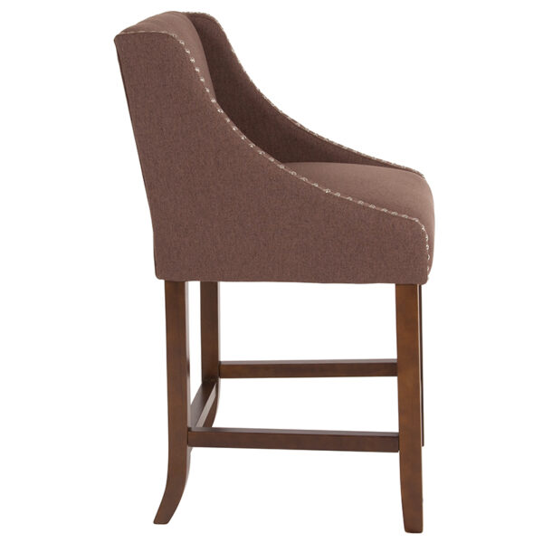 Lowest Price Carmel Series 24" High Transitional Walnut Counter Height Stool with Accent Nail Trim in Brown Fabric