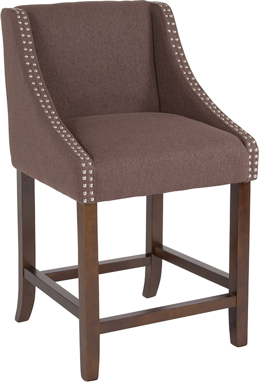 Wholesale Carmel Series 24" High Transitional Walnut Counter Height Stool with Accent Nail Trim in Brown Fabric