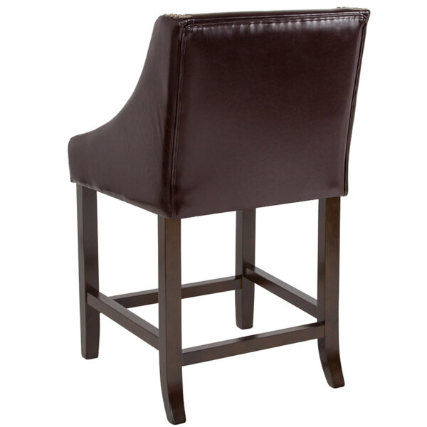 Transitional Style Stool 24" Brown Leather/Wood Stool