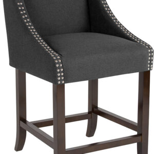 Wholesale Carmel Series 24" High Transitional Walnut Counter Height Stool with Accent Nail Trim in Charcoal Fabric