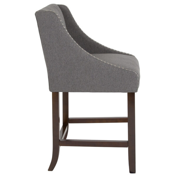 Lowest Price Carmel Series 24" High Transitional Walnut Counter Height Stool with Accent Nail Trim in Dark Gray Fabric