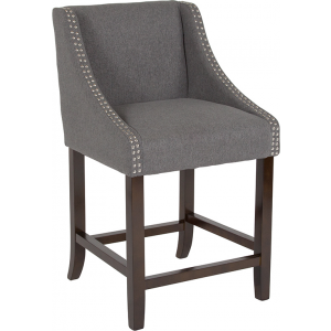 Wholesale Carmel Series 24" High Transitional Walnut Counter Height Stool with Accent Nail Trim in Dark Gray Fabric