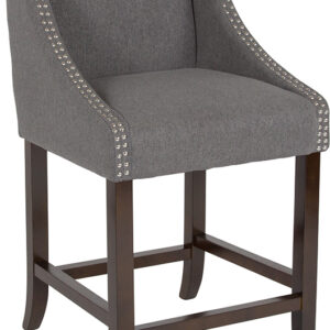 Wholesale Carmel Series 24" High Transitional Walnut Counter Height Stool with Accent Nail Trim in Dark Gray Fabric
