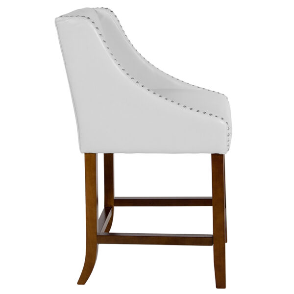 Lowest Price Carmel Series 24" High Transitional Walnut Counter Height Stool with Accent Nail Trim in White Leather