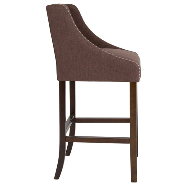 Lowest Price Carmel Series 30" High Transitional Tufted Walnut Barstool with Accent Nail Trim in Brown Fabric