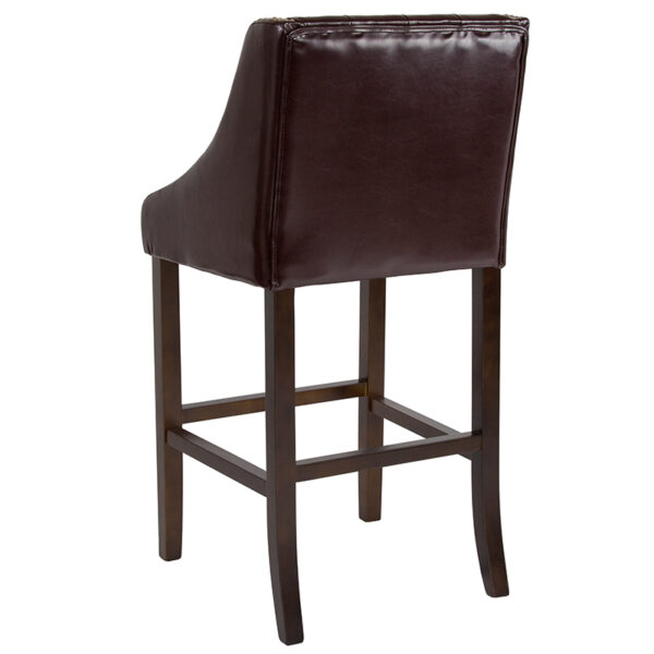 Transitional Style Bar Stool 30" Brown Leather/Wood Stool