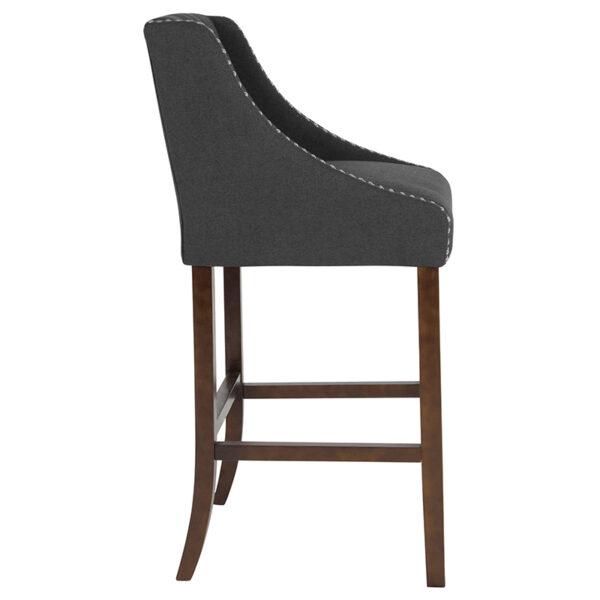 Lowest Price Carmel Series 30" High Transitional Tufted Walnut Barstool with Accent Nail Trim in Charcoal Fabric