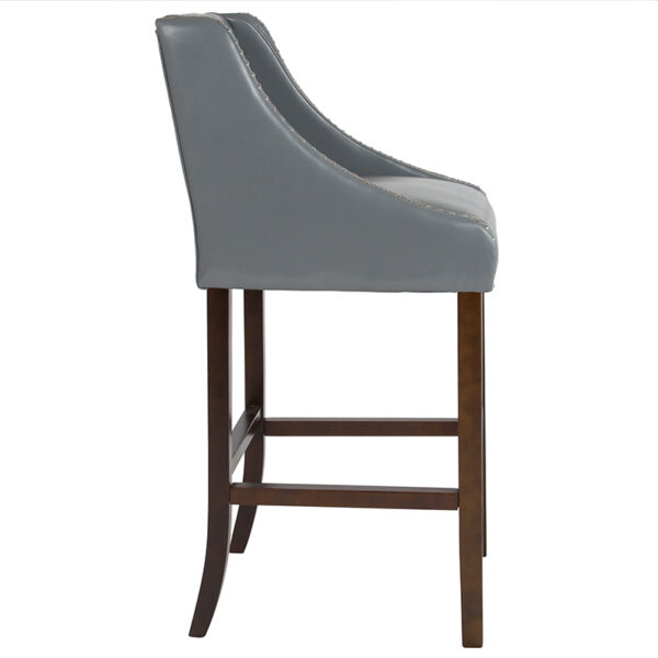 Transitional Style Bar Stool 30" Gray Leather/Wood Stool