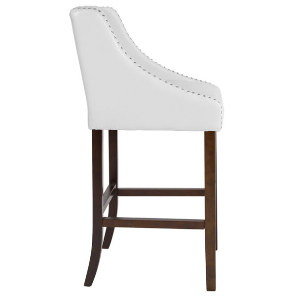 Lowest Price Carmel Series 30" High Transitional Tufted Walnut Barstool with Accent Nail Trim in White Leather