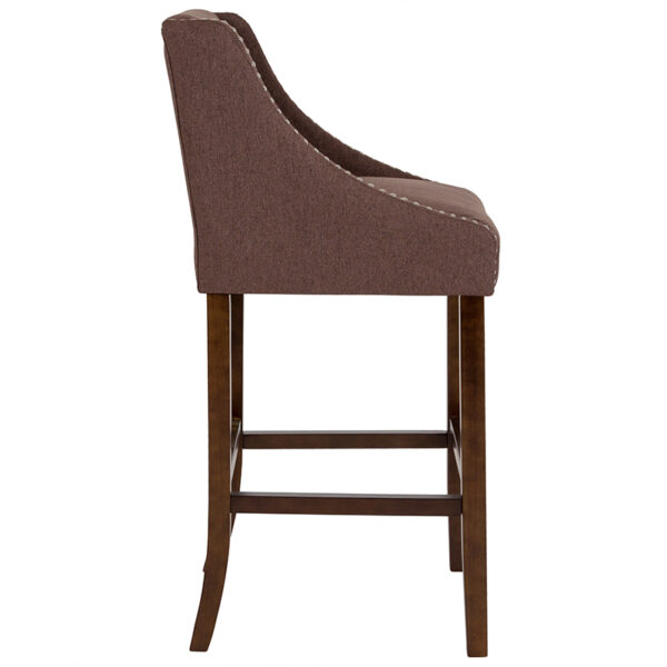 Lowest Price Carmel Series 30" High Transitional Walnut Barstool with Accent Nail Trim in Brown Fabric