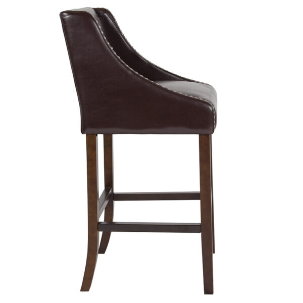Lowest Price Carmel Series 30" High Transitional Walnut Barstool with Accent Nail Trim in Brown Leather