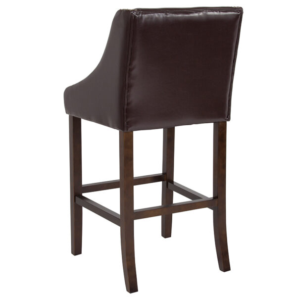 Transitional Style Stool 30" Brown Leather/Wood Stool