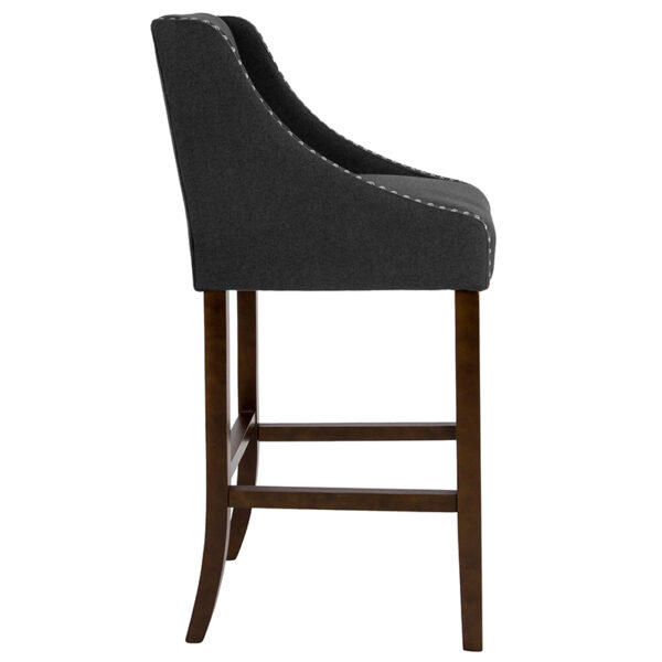 Lowest Price Carmel Series 30" High Transitional Walnut Barstool with Accent Nail Trim in Charcoal Fabric
