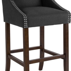 Wholesale Carmel Series 30" High Transitional Walnut Barstool with Accent Nail Trim in Charcoal Fabric