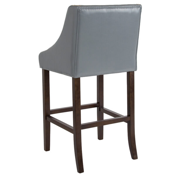 Transitional Style Stool 30" Gray Leather/Wood Stool