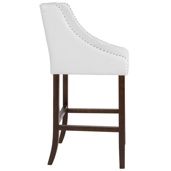 Lowest Price Carmel Series 30" High Transitional Walnut Barstool with Accent Nail Trim in White Leather