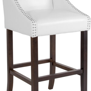 Wholesale Carmel Series 30" High Transitional Walnut Barstool with Accent Nail Trim in White Leather