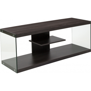 Wholesale Cedar Lane Collection Driftwood Wood Grain Finish TV Stand with Shelves and Glass Frame