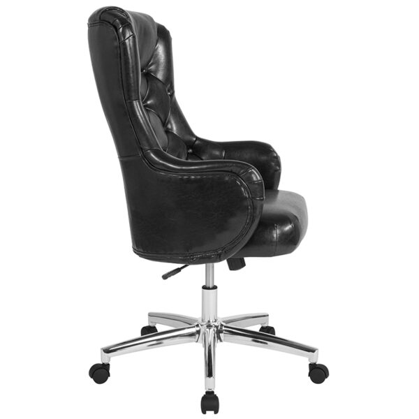 Lowest Price Chambord Home and Office Upholstered High Back Chair in Black Leather