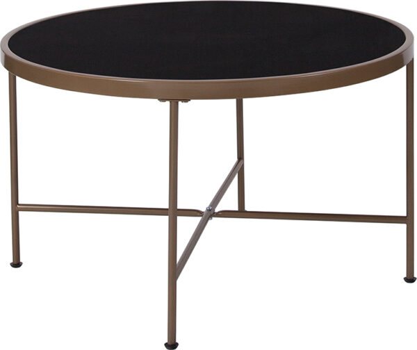 Wholesale Chelsea Collection Black Glass Coffee Table with Matte Gold Frame