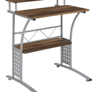 Wholesale Clifton Rustic Walnut Computer Desk with Top and Lower Storage Shelves